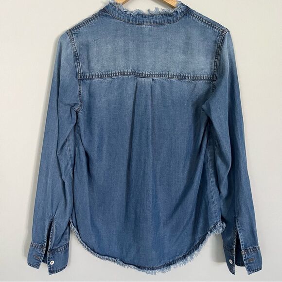 Splendid Ruffle Front Button Down Chambray Denim Shirt, Size XS NWOT - Picture 7 of 13